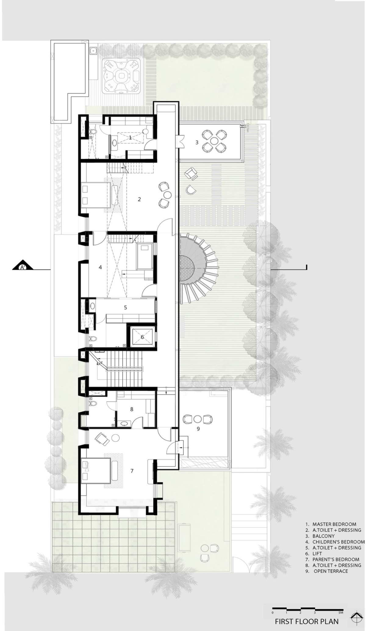 First Floor Plan of Harshaangan - A House for Gardens by Aangan Collaborative LLP