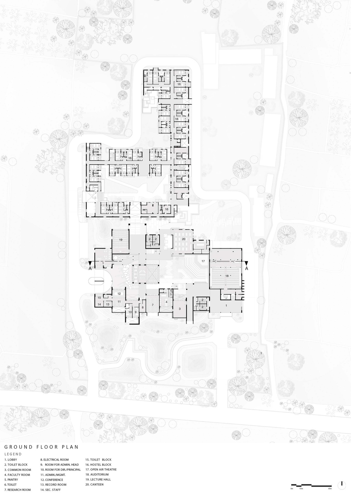 Ground Floor Plan of Bandhan Residential School of Business by Abin Design Studio