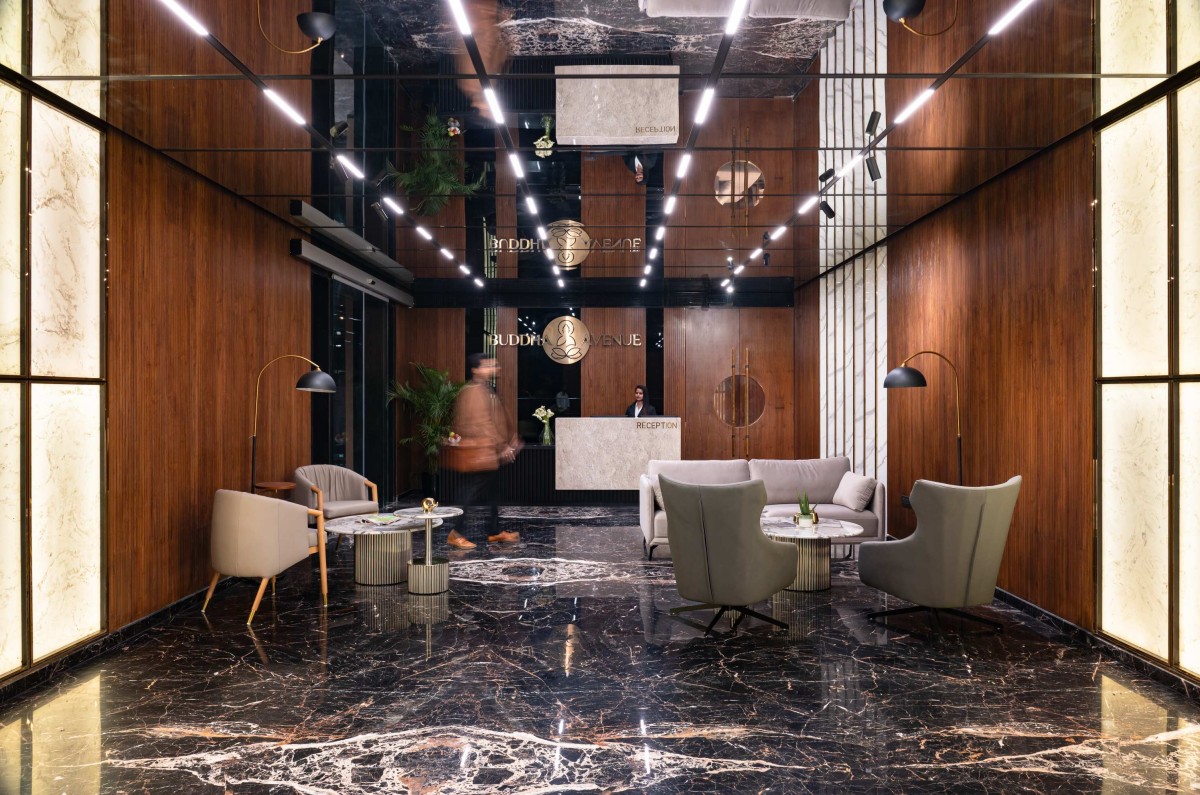 Reception Area of The Buddha Avenue Hotel by W5 Architects