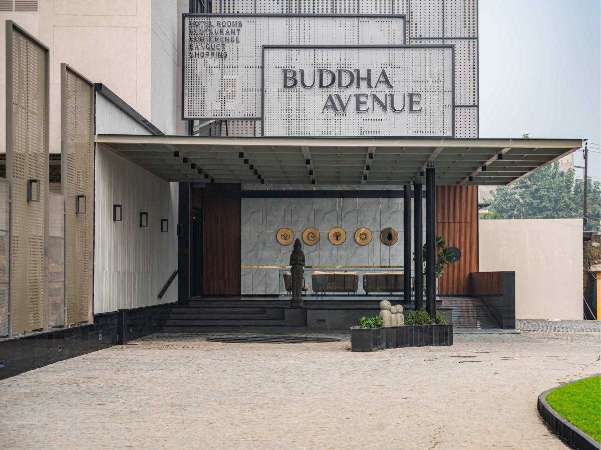 Passage to arrival lobby of The Buddha Avenue Hotel by W5 Architects