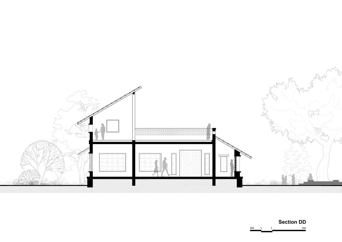 Section DD of Suryangan - The Courtyard House by Suyash Mankame Design Studio