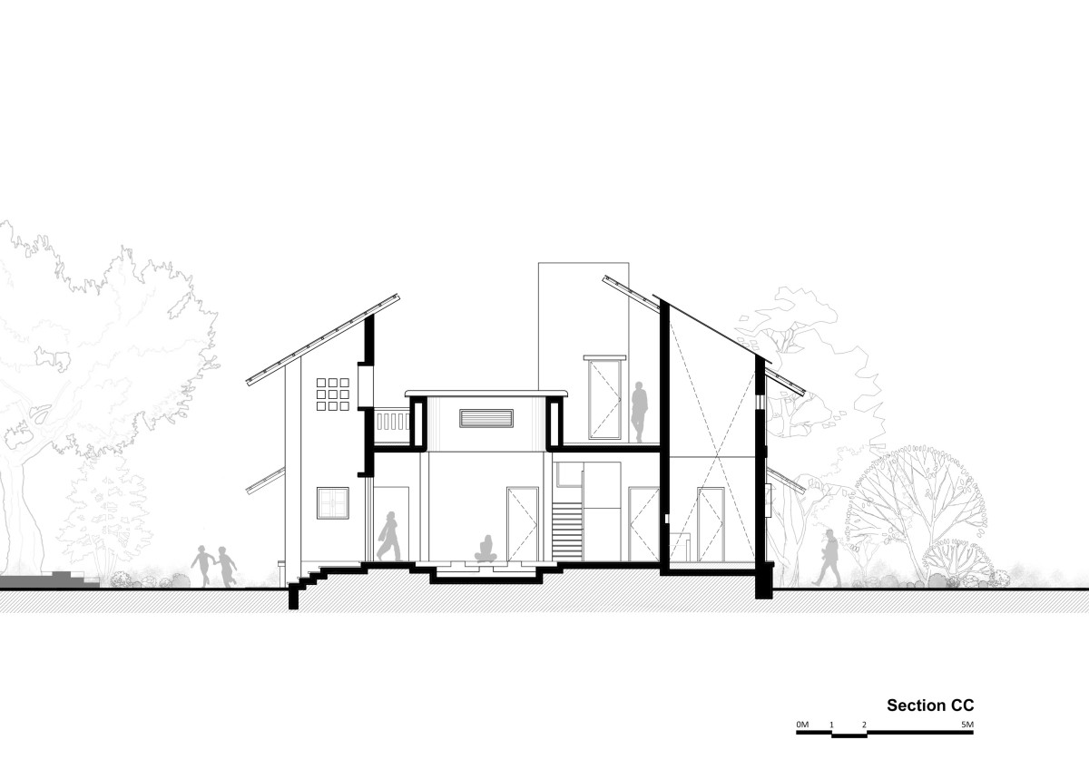 Section CC of Suryangan - The Courtyard House by Suyash Mankame Design Studio