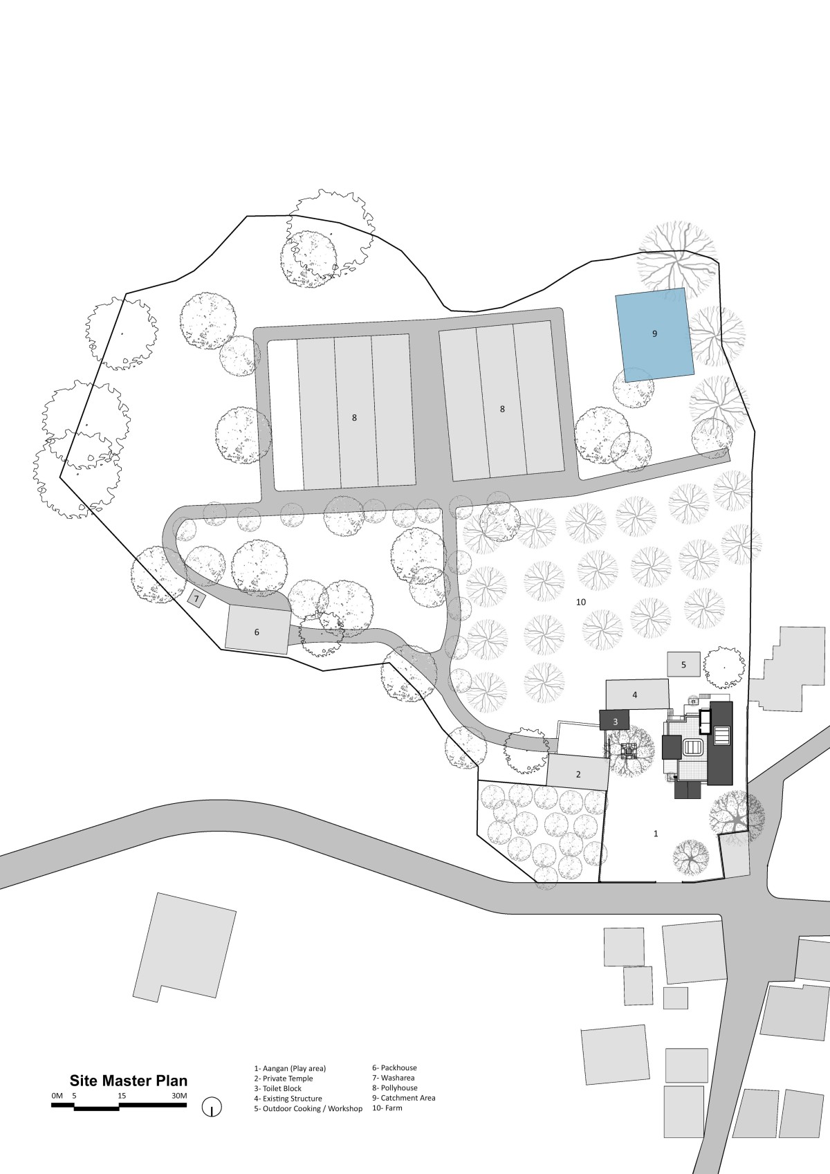 Site Master Plan of Suryangan - The Courtyard House by Suyash Mankame Design Studio