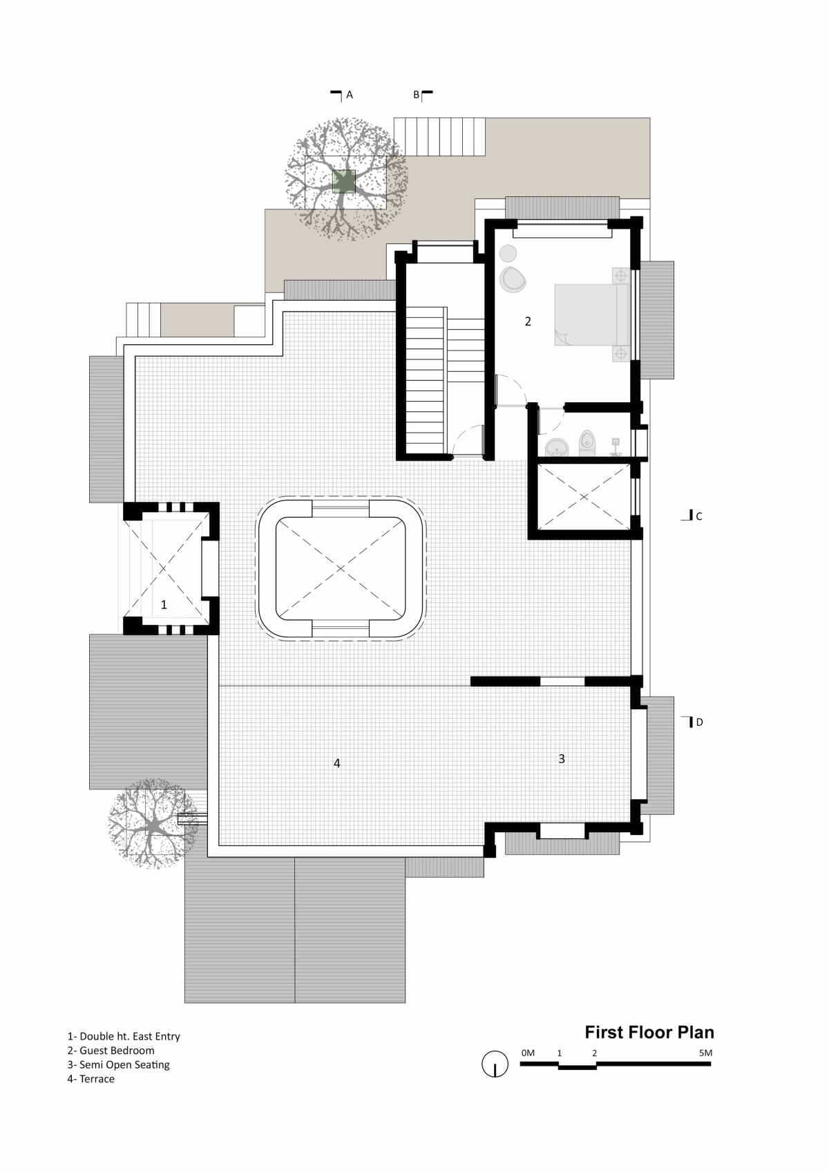 First Floor Plan of Suryangan - The Courtyard House by Suyash Mankame Design Studio