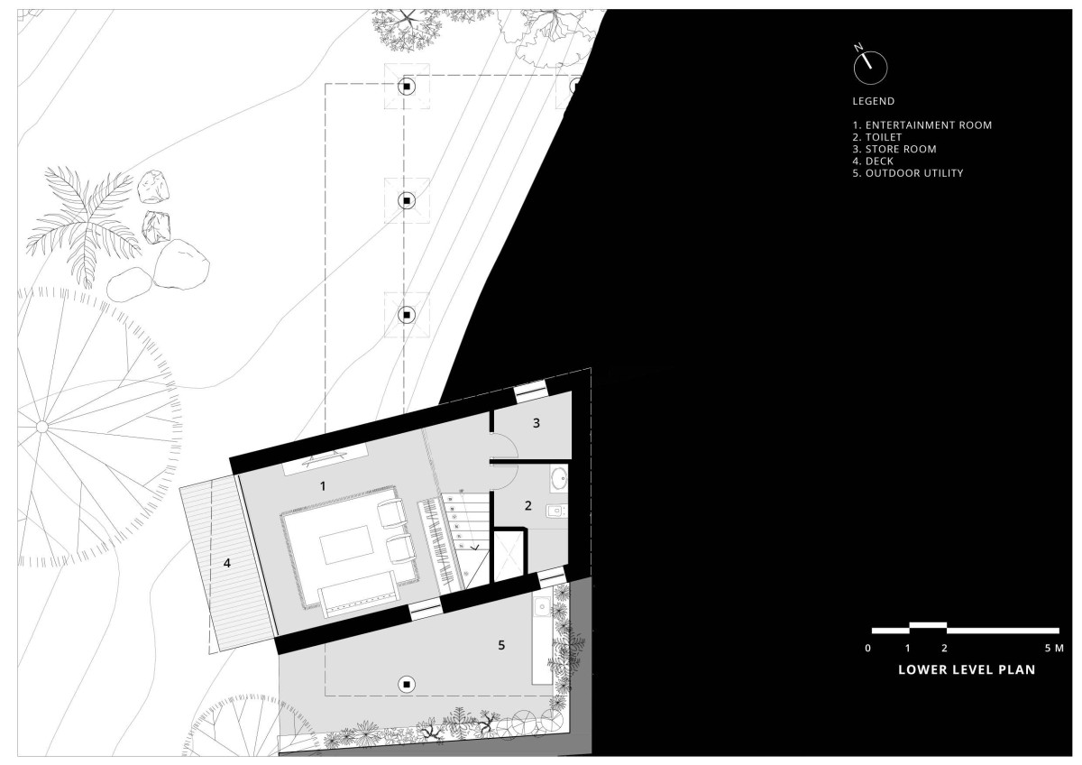 Lower Level Plan of Oblique House by Red Brick Studio