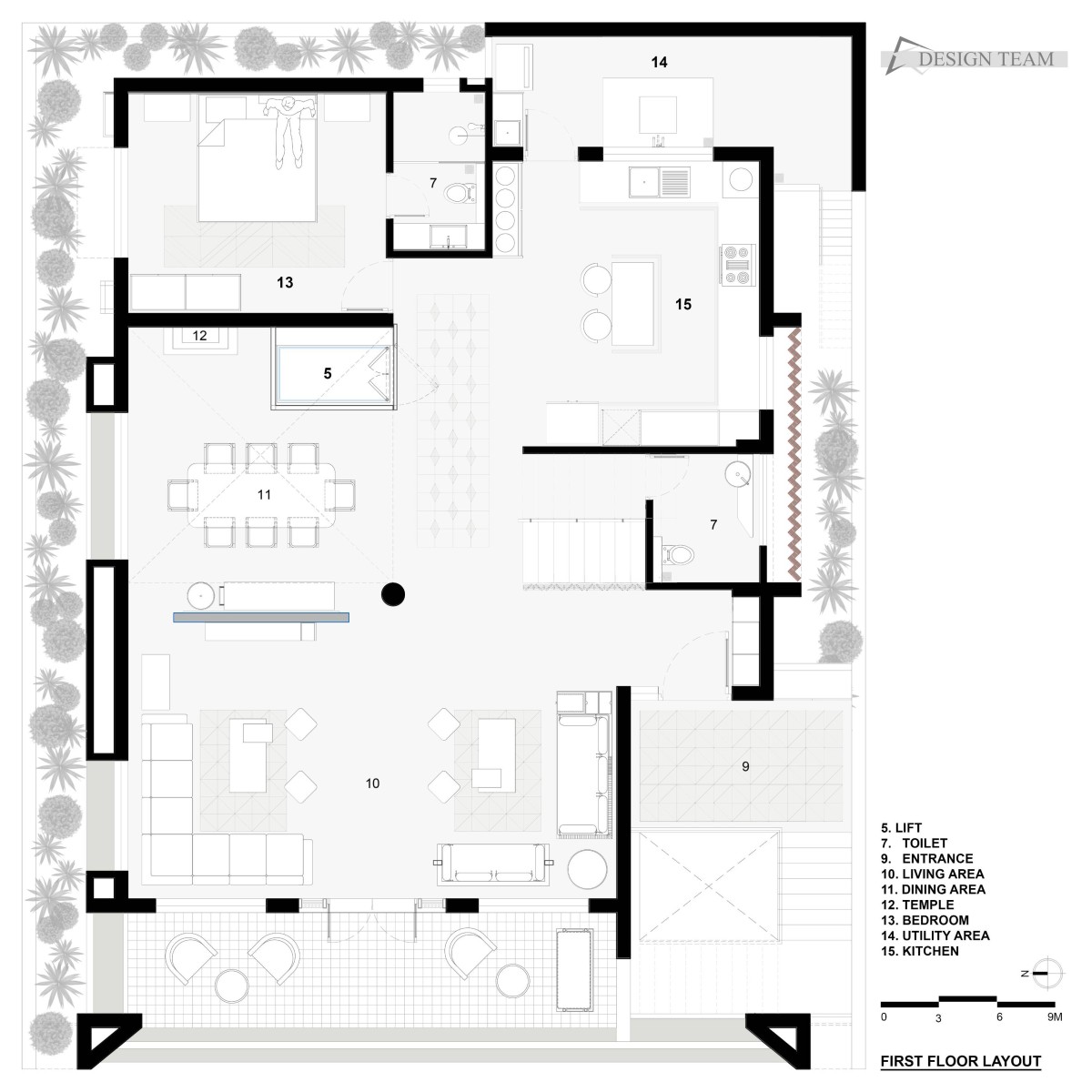 First Floor Plan of Leelamrut by Design Team Architects