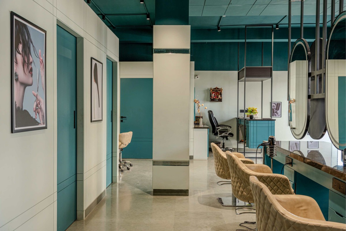Styling Station to Reception Area view of Allure Salon by Sawai Design Studio