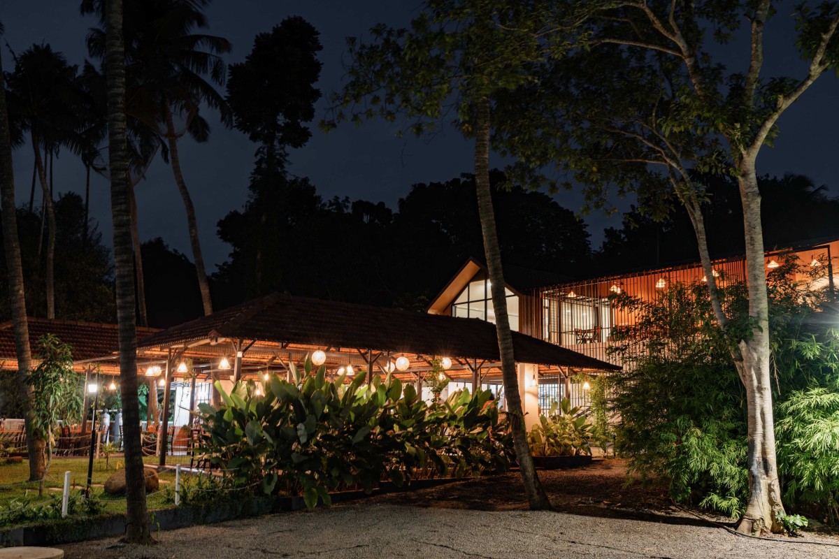Night exterior view of Manjal - The Portico by Lykke Architecture Studio
