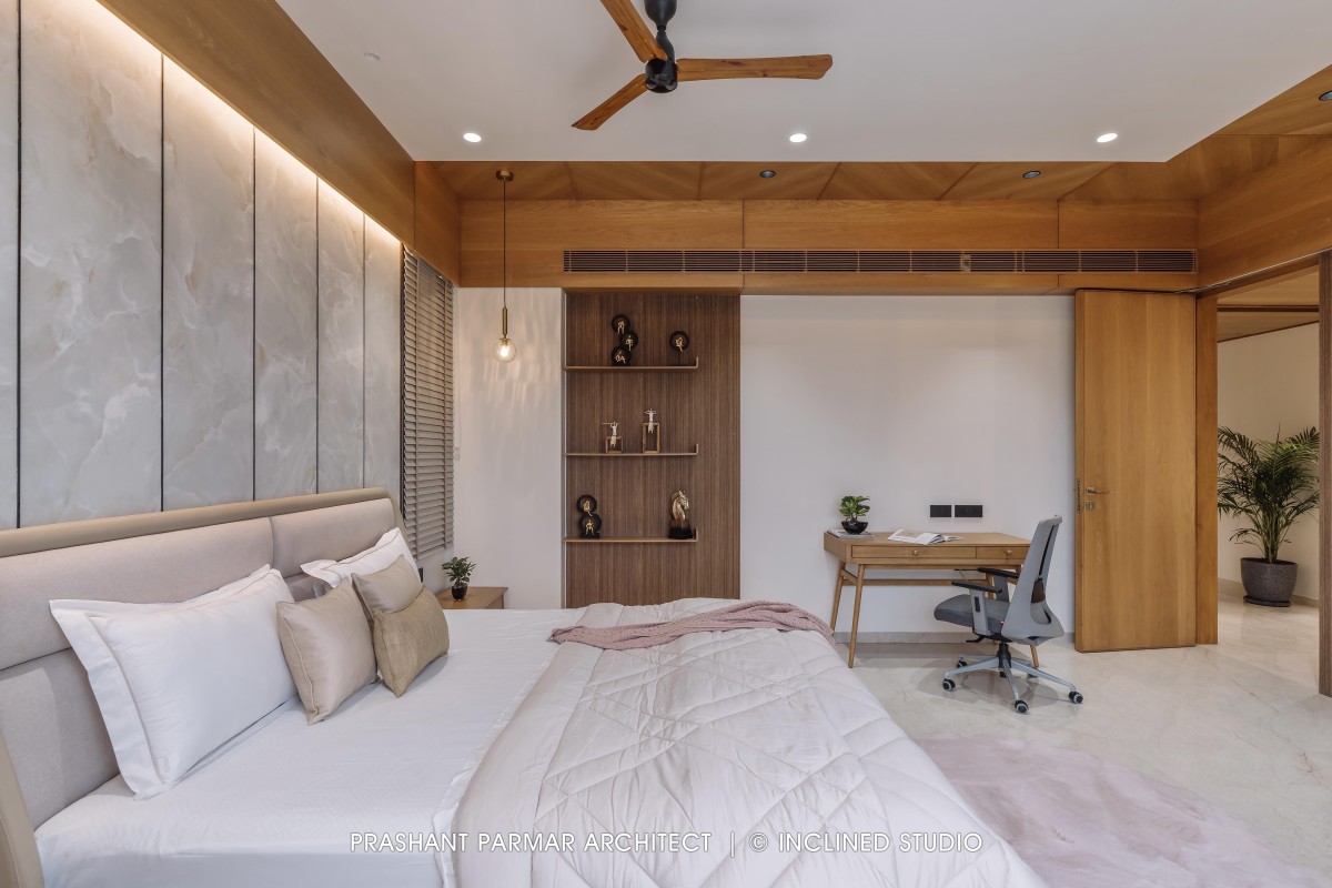 Bedroom 3 of 4BHK Timeless Interiors at Skara Divyam by Prashant Parmar Architect