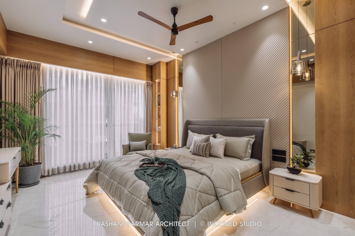 Bedroom 2 of 4BHK Timeless Interiors at Skara Divyam by Prashant Parmar Architect