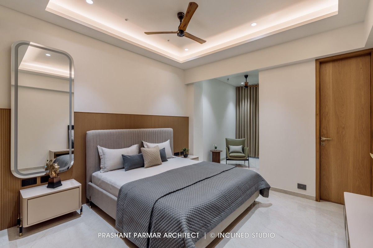 Bedroom 4 of 4BHK Timeless Interiors at Skara Divyam by Prashant Parmar Architect