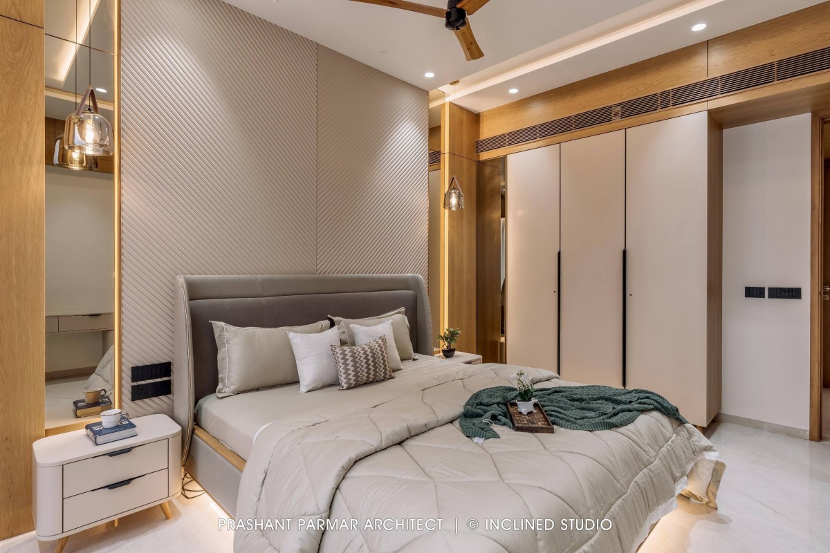 Bedroom 2 of 4BHK Timeless Interiors at Skara Divyam by Prashant Parmar Architect