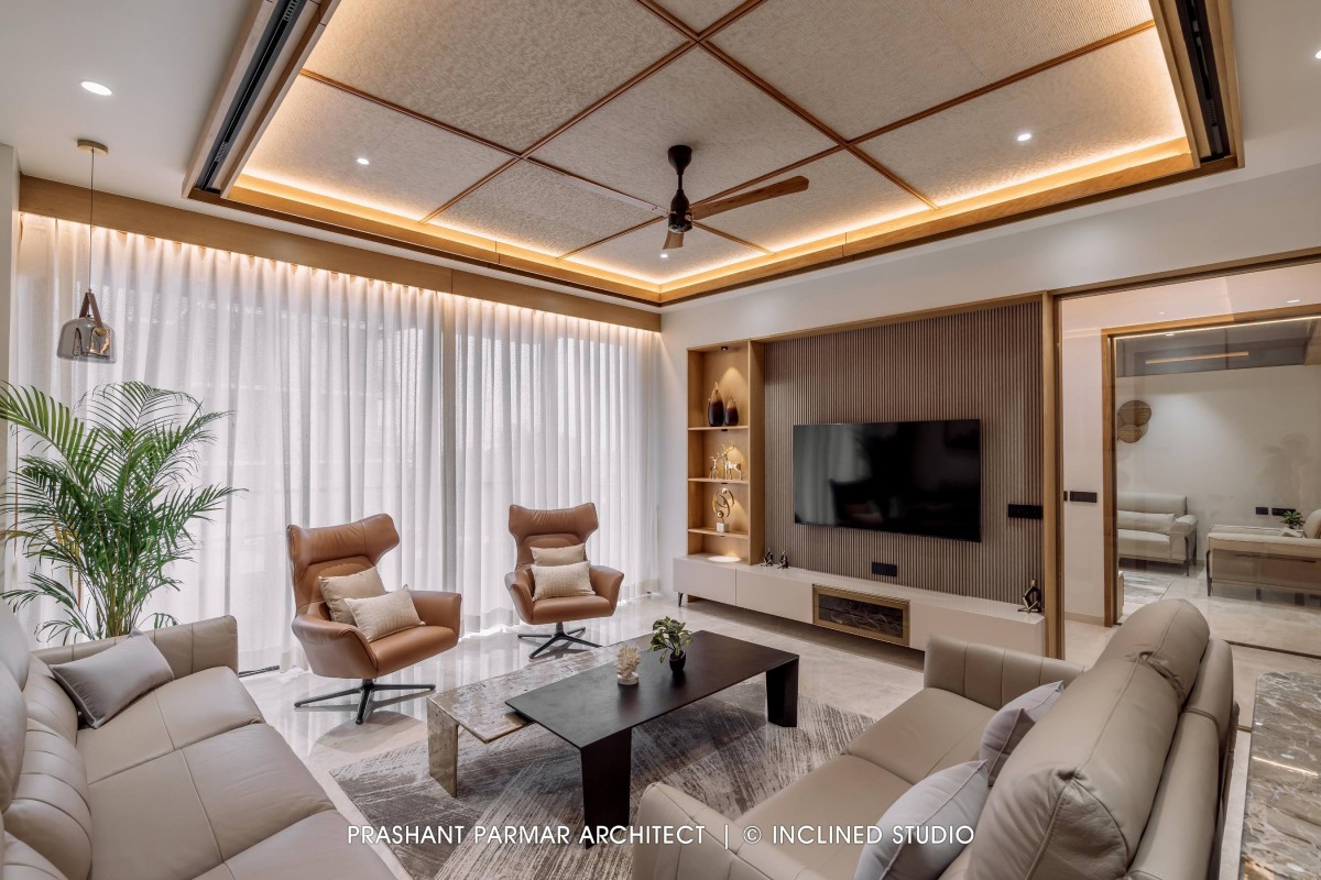 4BHK Timeless Interiors at Skara Divyam by Prashant Parmar Architect | Shayona Consultant