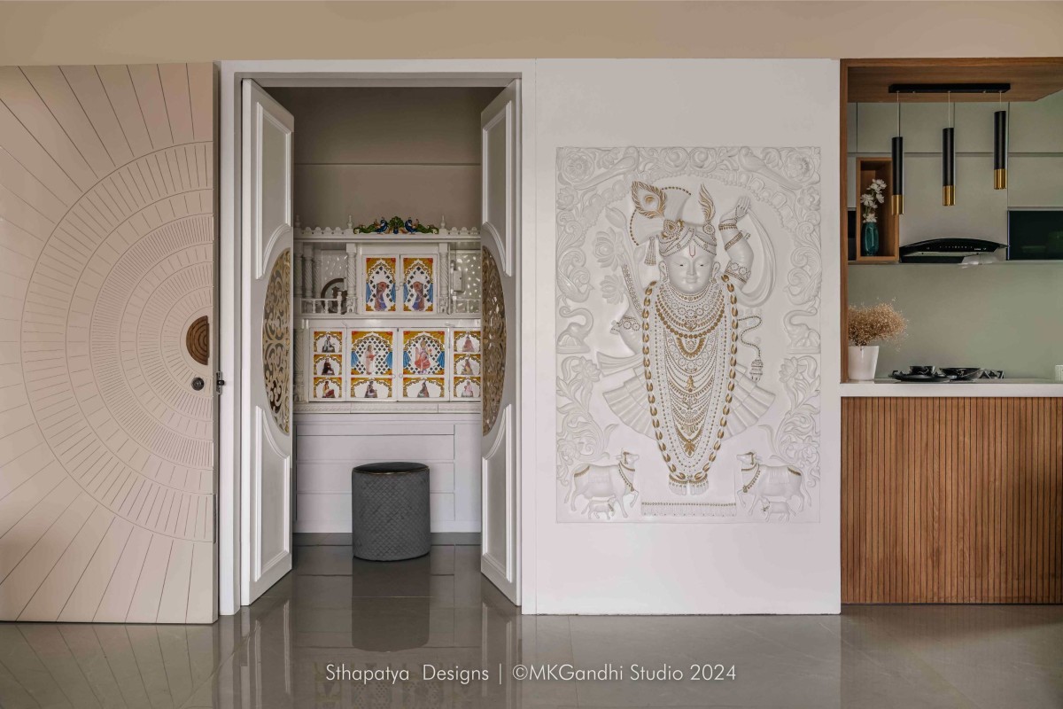 Pooja room of Vrundavan at Shivalik Sharda Harmony by Sthapatya Designs