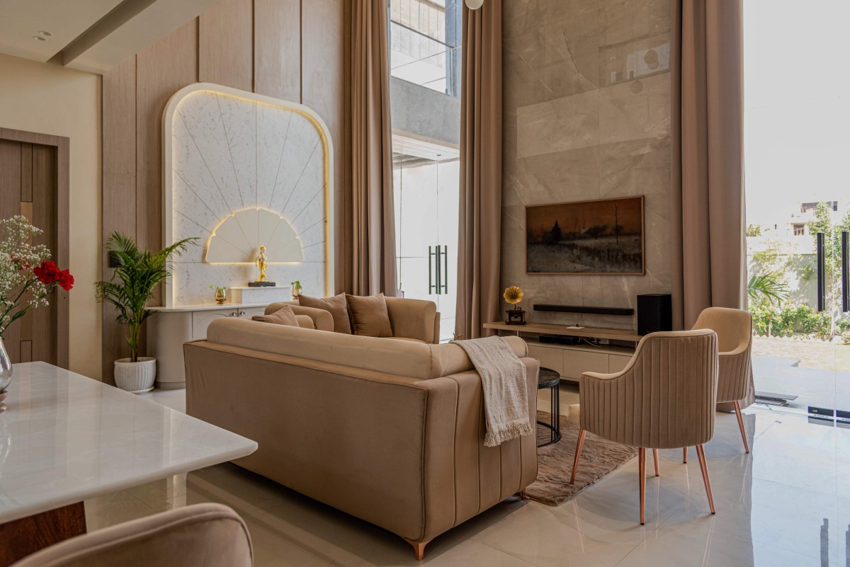 Double Height Living Room of The Lightwell Farmhouse by Studio Symposium