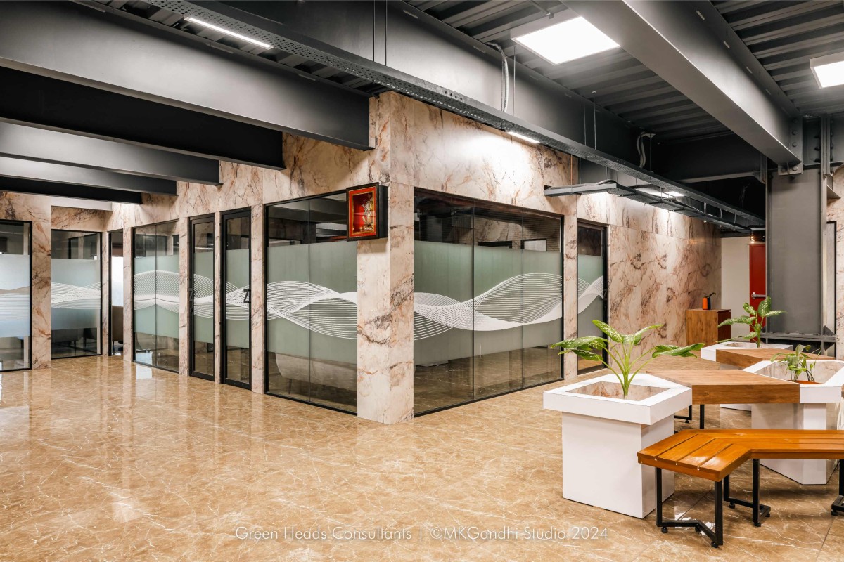Casual Sitting/Waiting area of Aztech Fluids & Machinery Ltd. by Green Heads Consultants LLP