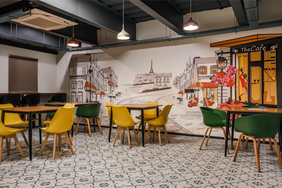 Cafe area of Aztech Fluids & Machinery Ltd. by Green Heads Consultants LLP