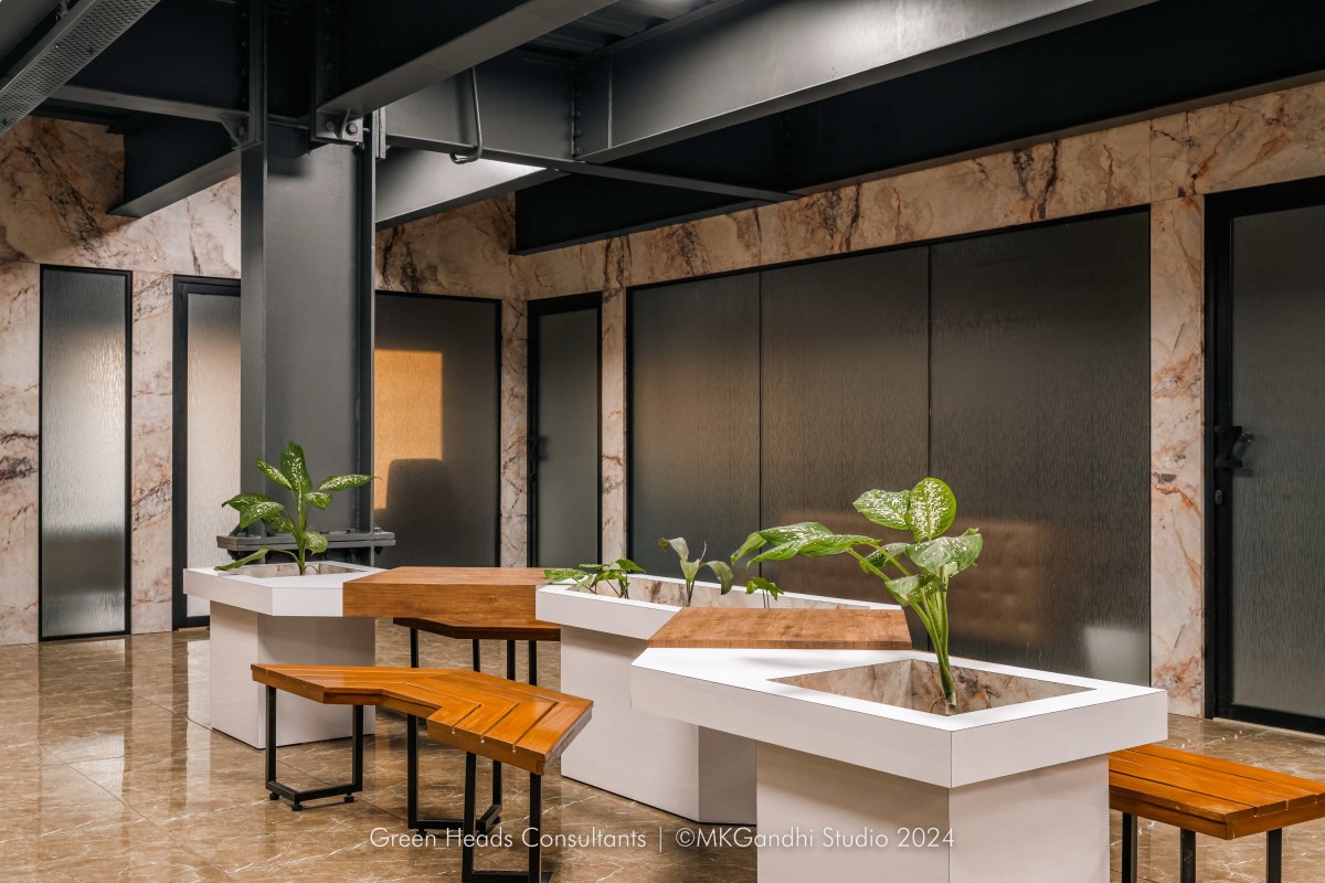 Casual Sitting/Waiting area of Aztech Fluids & Machinery Ltd. by Green Heads Consultants LLP