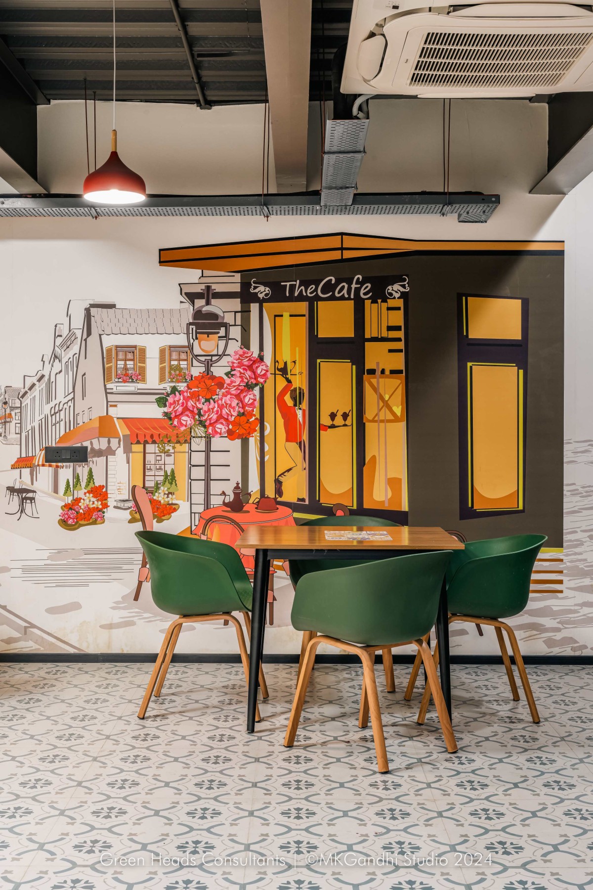 Cafe area of Aztech Fluids & Machinery Ltd. by Green Heads Consultants LLP