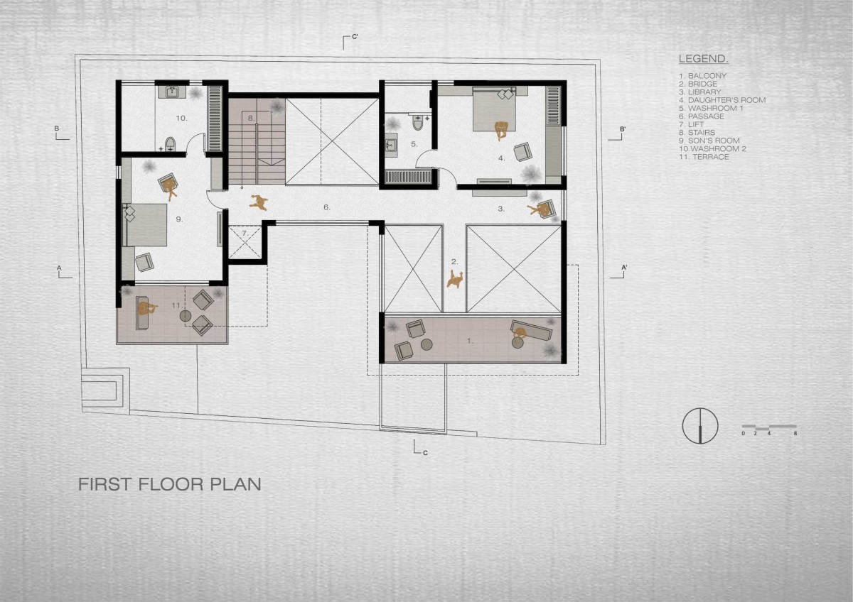 First Floor Plan of Green Serene House by Manoj Patel Design Studio