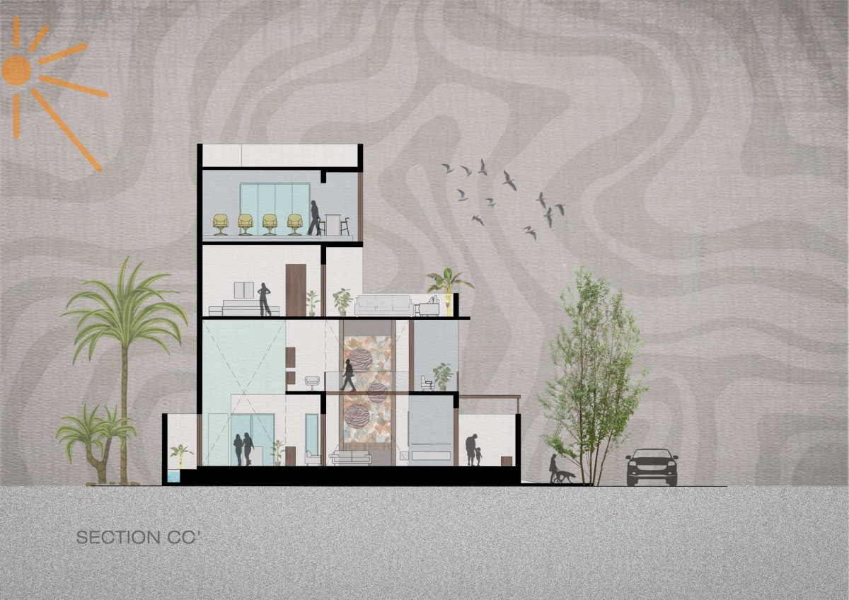 Section CC of Green Serene House by Manoj Patel Design Studio