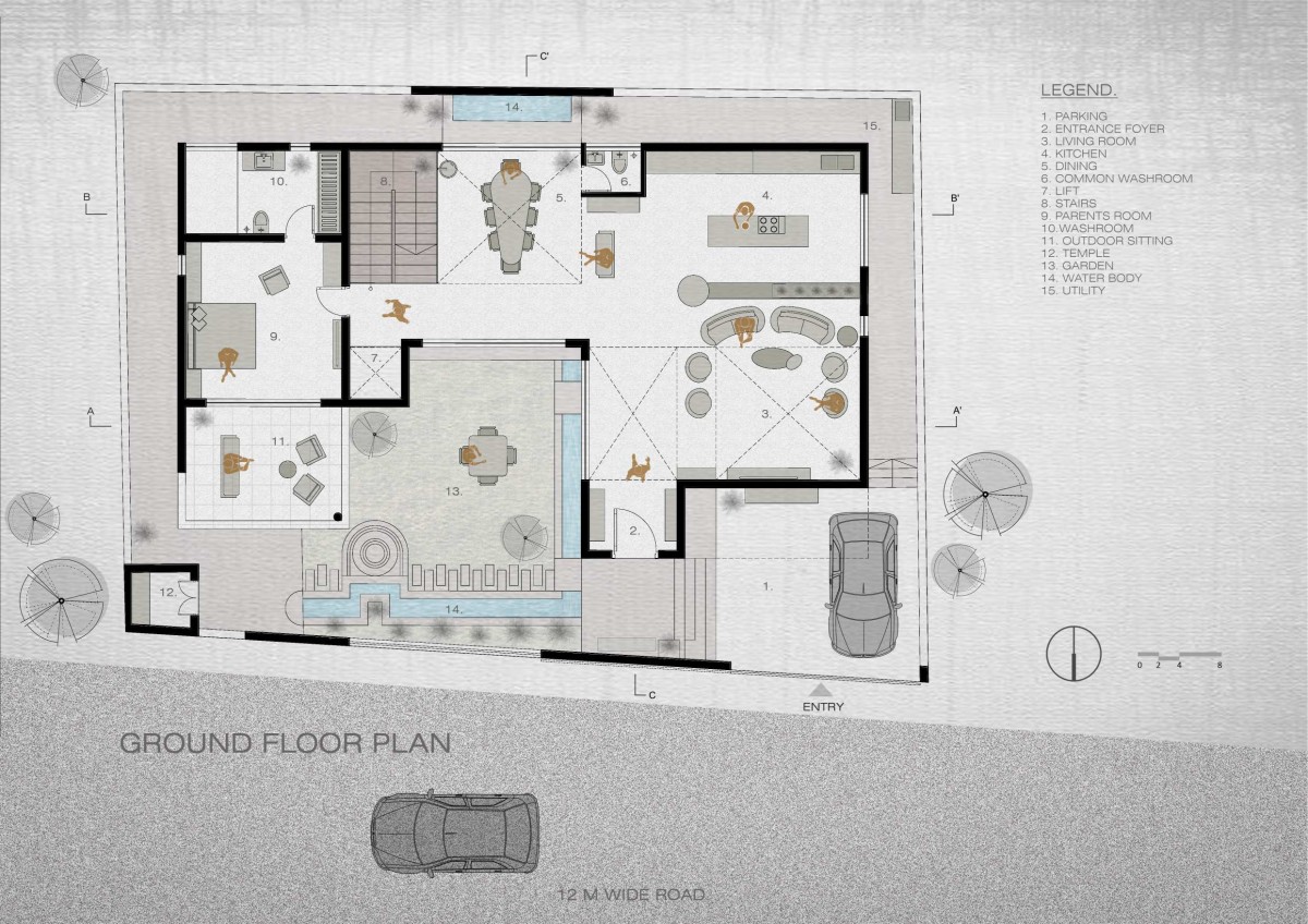 Ground Floor Plan of Green Serene House by Manoj Patel Design Studio