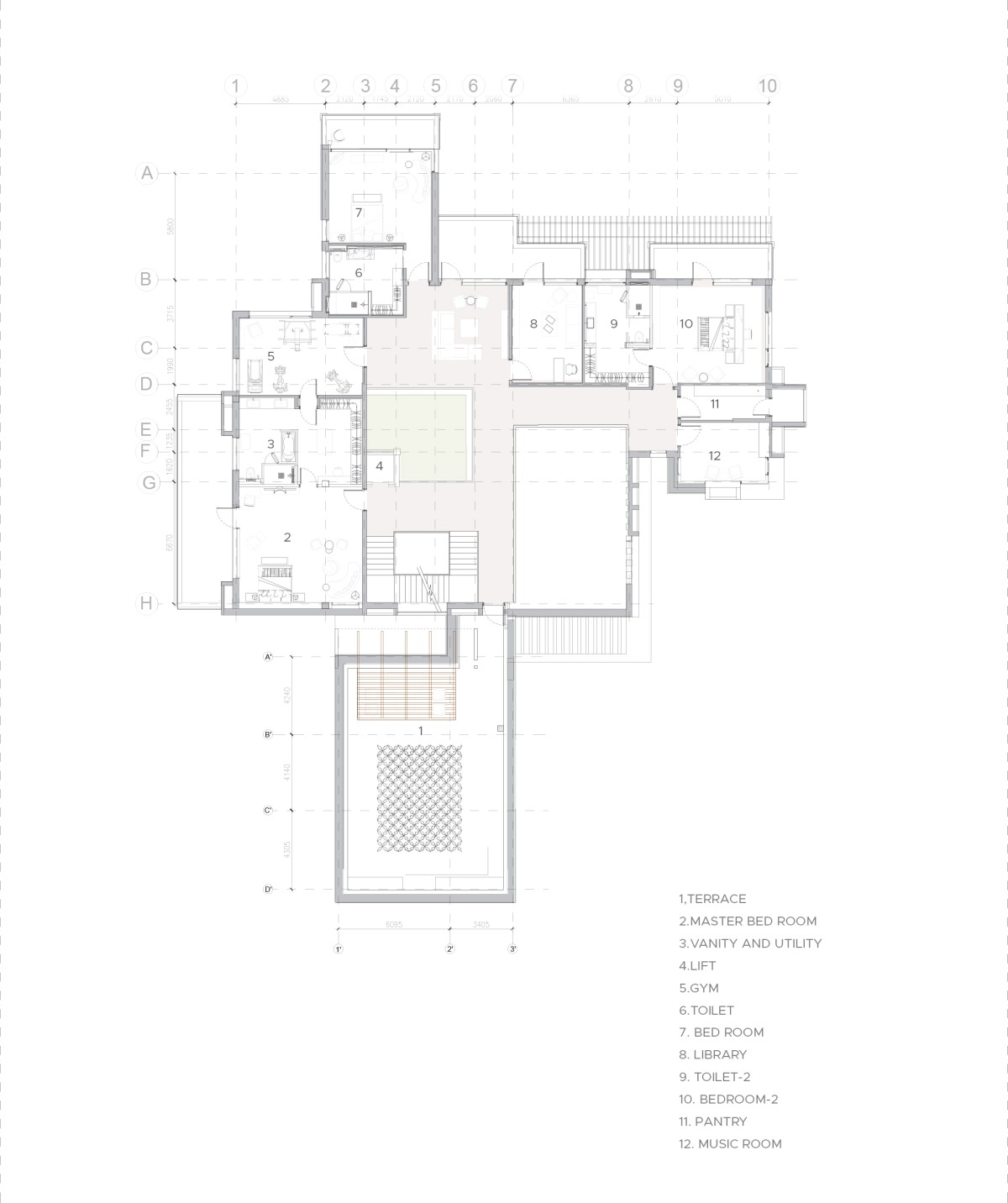 First Floor Plan of The Pastel House by Creative Designer Architects
