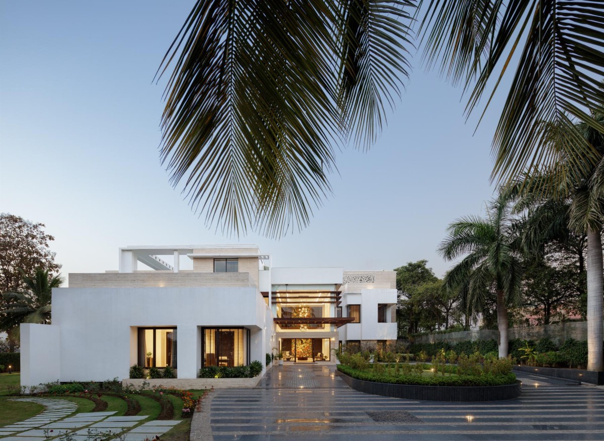 Dusk light exterior view of The Pastel House by Creative Designer Architects