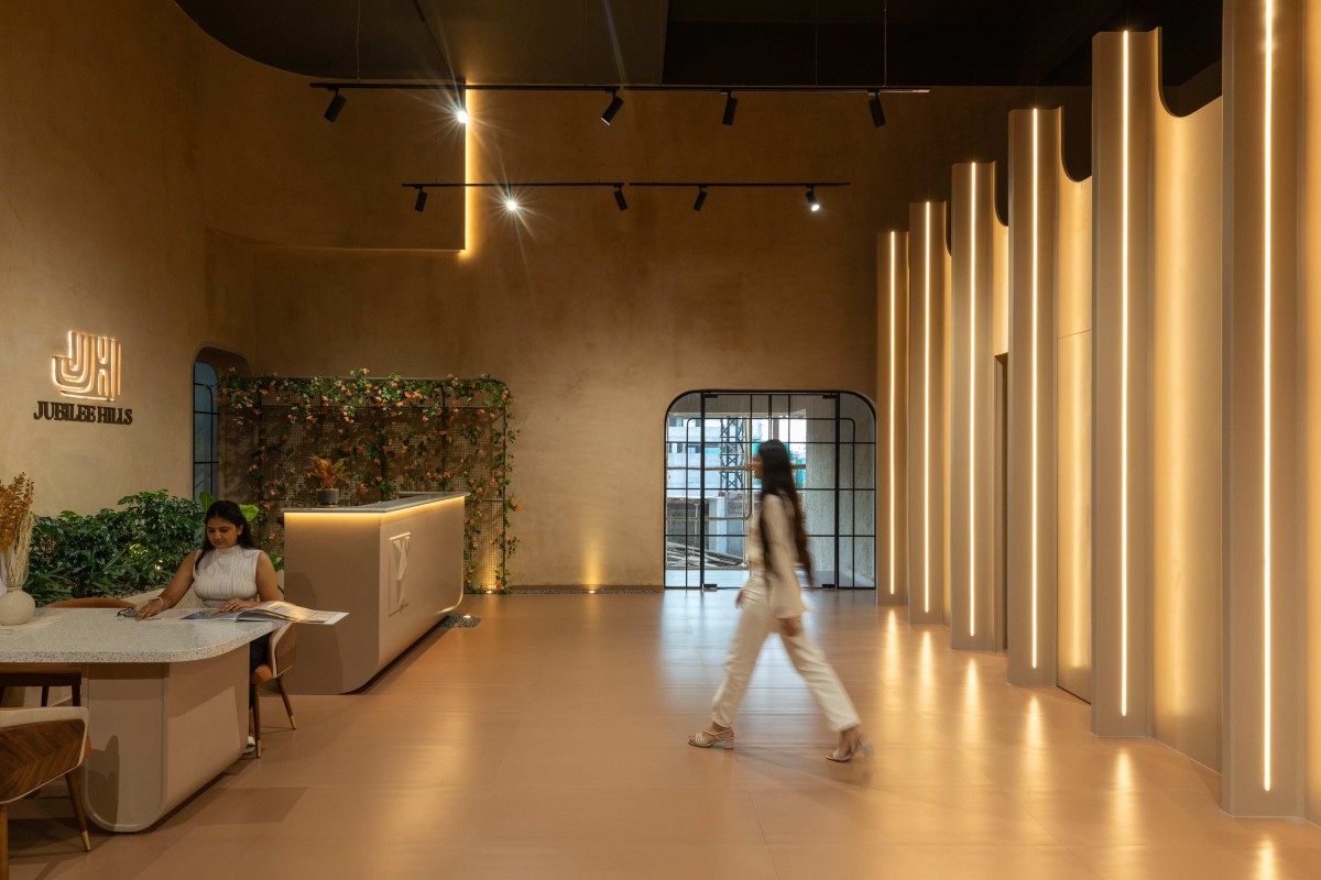 Veiw from entrance foyer of Earthen Hues - Office by Sankalp Designers
