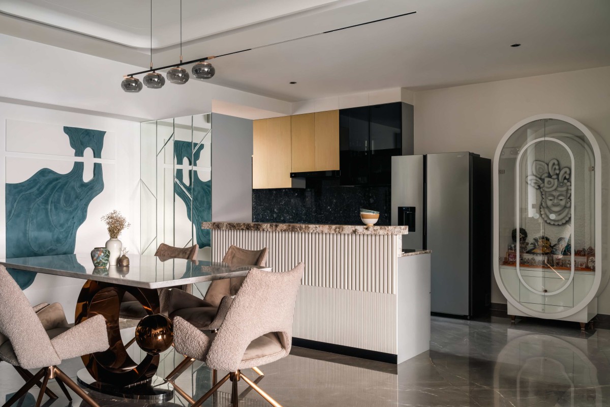 Dining & Kitchen of 4BHK Apartment at Akshar Iland By Scj Architects & Interior Designers