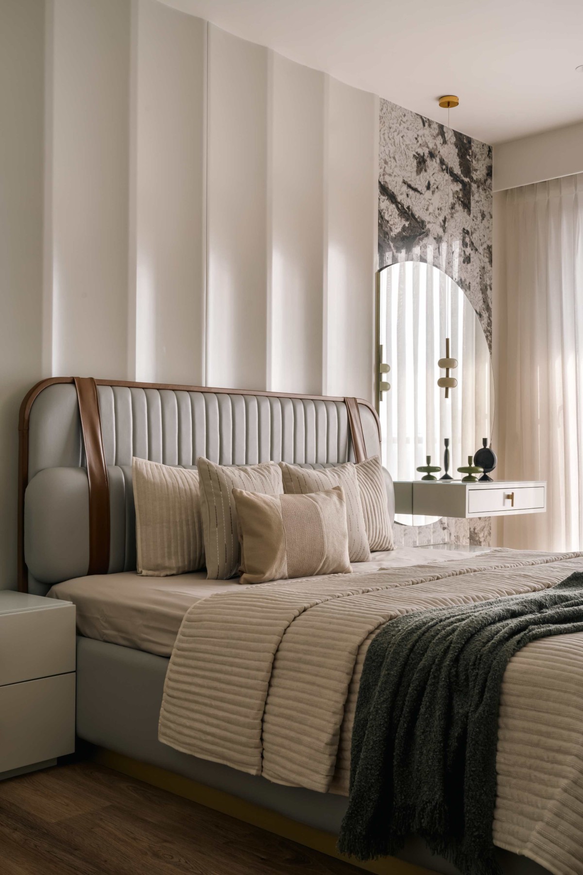 Master Bedroom of 4BHK Apartment at Akshar Iland By Scj Architects & Interior Designers