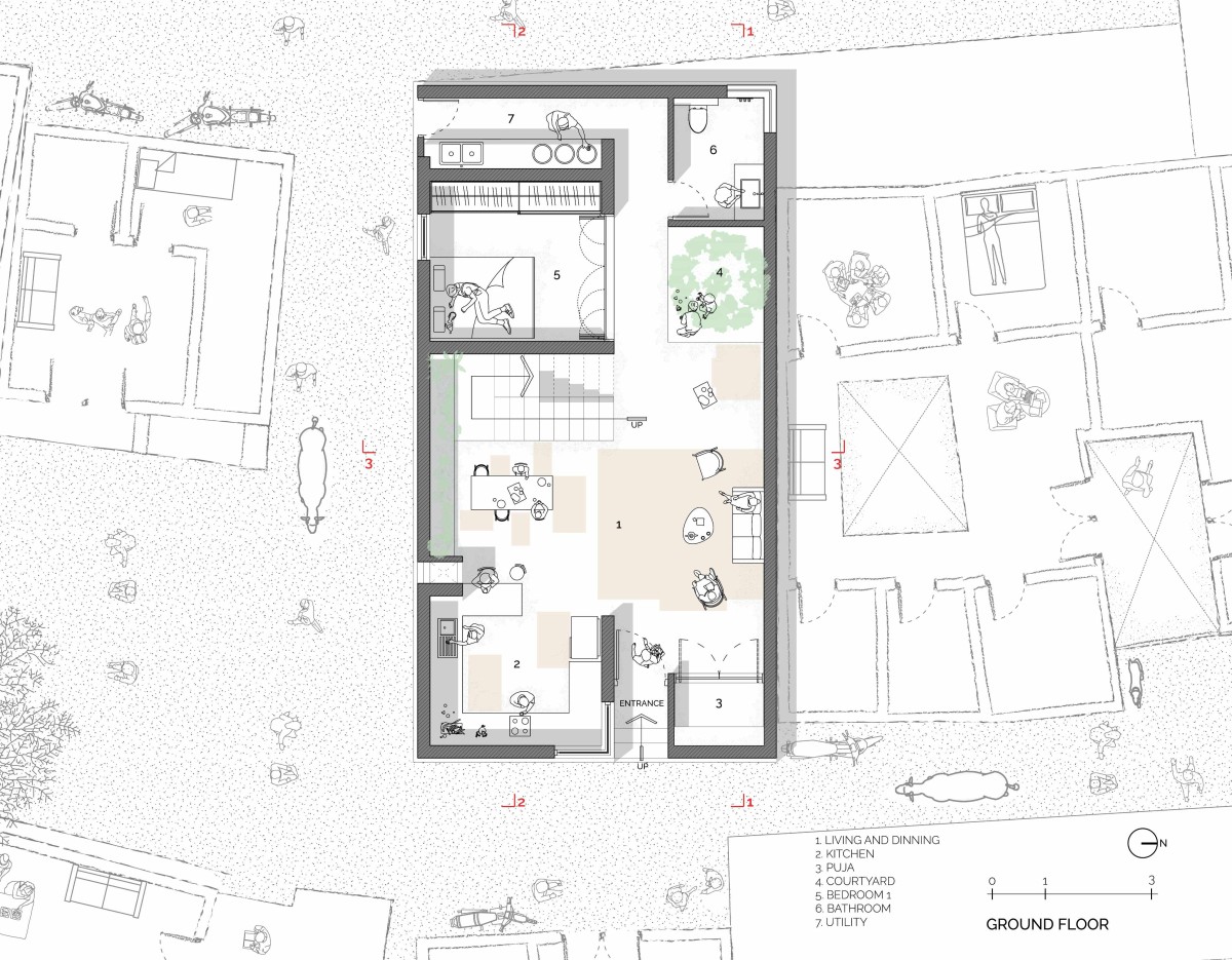 Ground Floor Plan of A Dialogue with the Past House by A Threshold