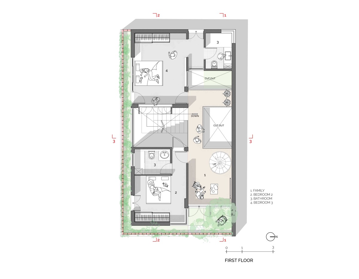 First Floor Plan of A Dialogue with the Past House by A Threshold