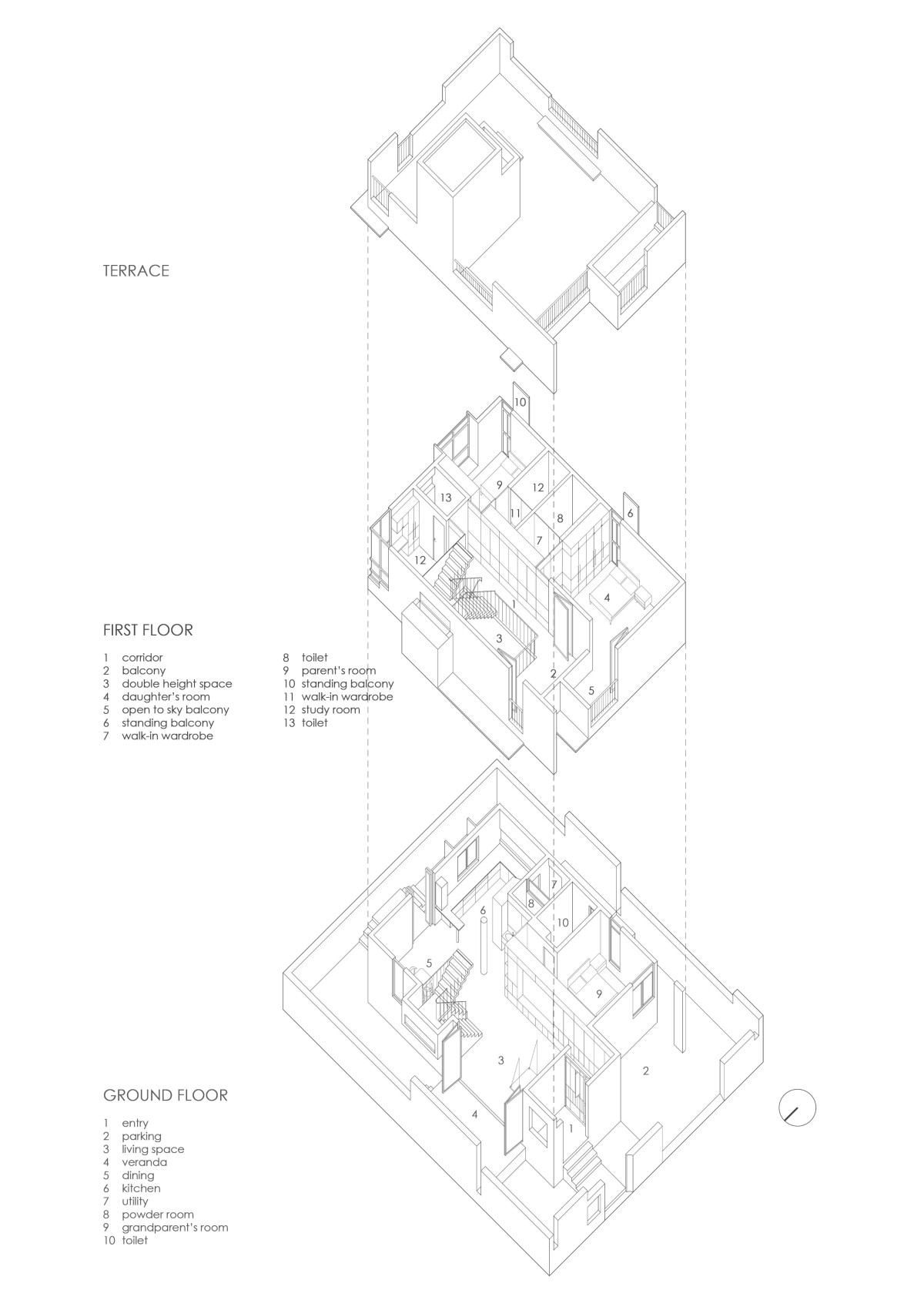 Exploded axonometric view of The Enfold by Studio Biosis