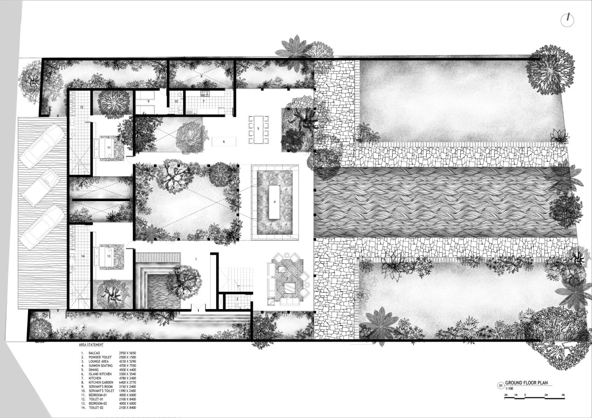 Ground Floor Plan of House of Multiple Courts by Sameep Padora & Associates