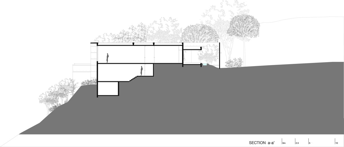 Section AA of The House Cast in Liquid Stone by SPASM Design Architects