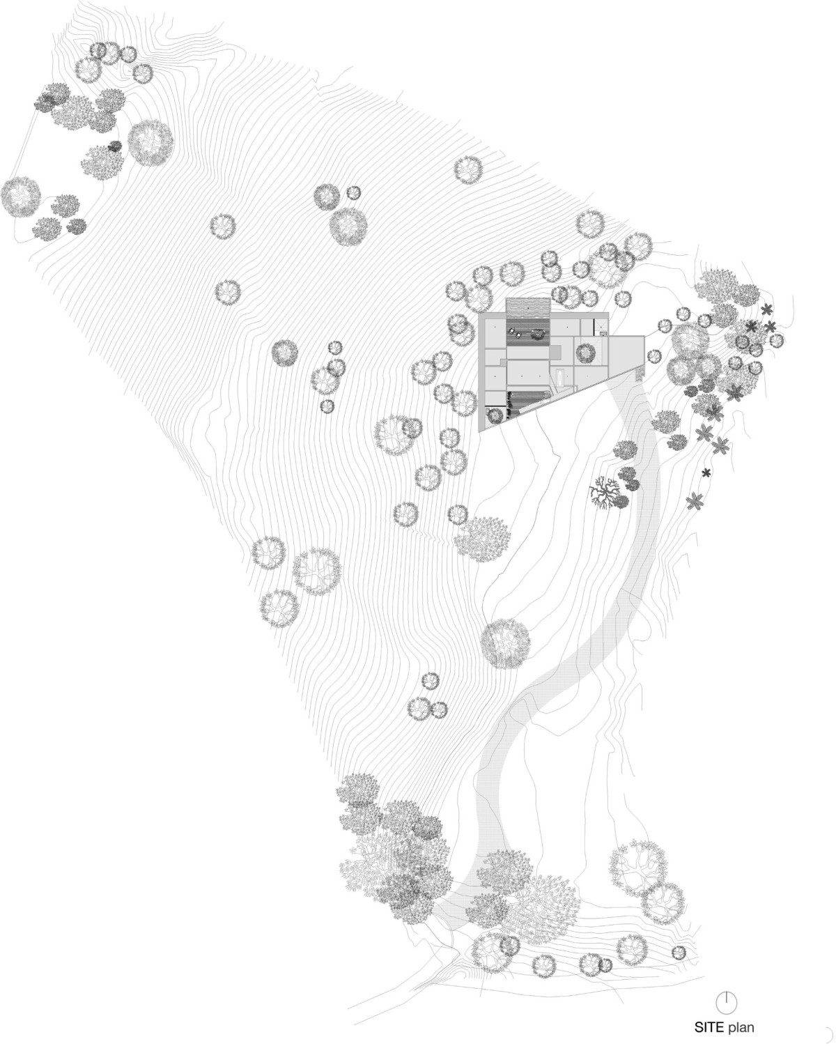 Site plan of The House Cast in Liquid Stone by SPASM Design Architects