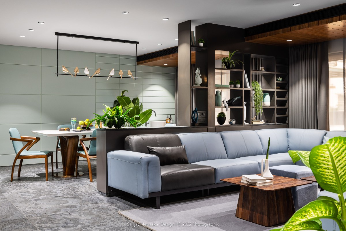 Living & Dining of Cladded House by Sanjay Newaskar Designs LLP