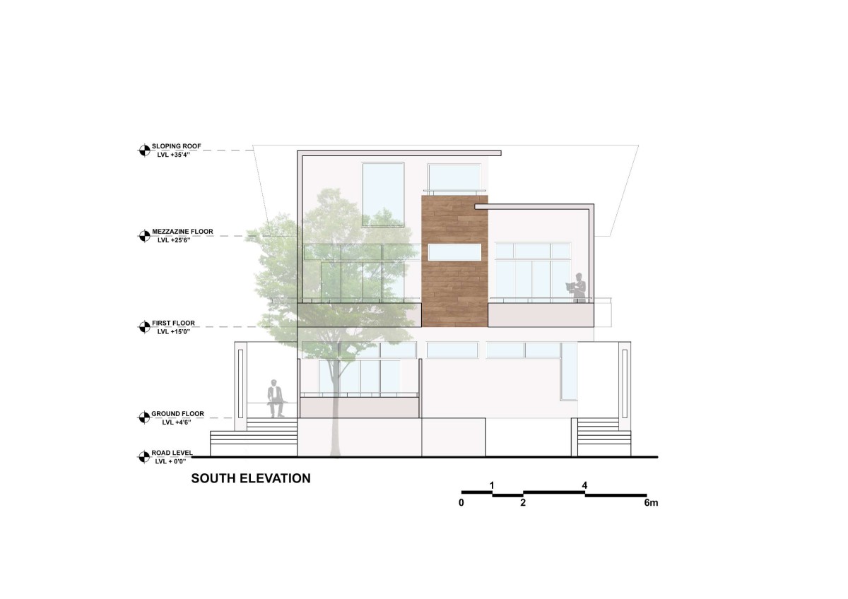South elevation of Linear House by Int-Hab Architecture + Design Studio