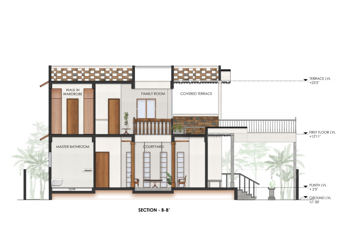 Section B-B of Courtyard House by Alkove-Design