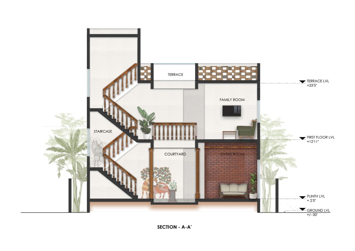 Section A-A of Courtyard House by Alkove-Design