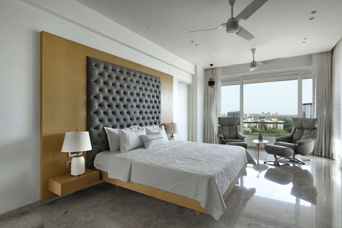 Bedroom of Mansukh Rojiwadia’s Penthouse by Dipen Gada & Associates