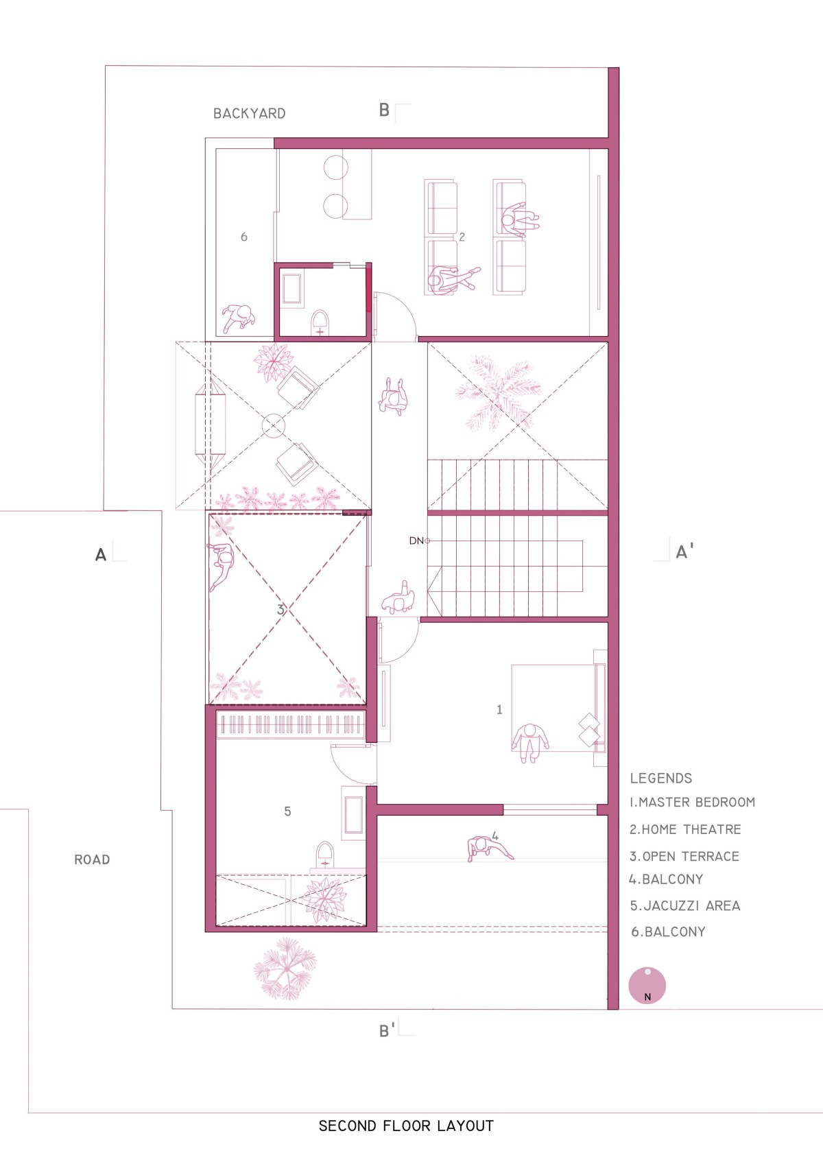 Second Floor Plan of The Courtyard House by Manoj Patel Design Studio