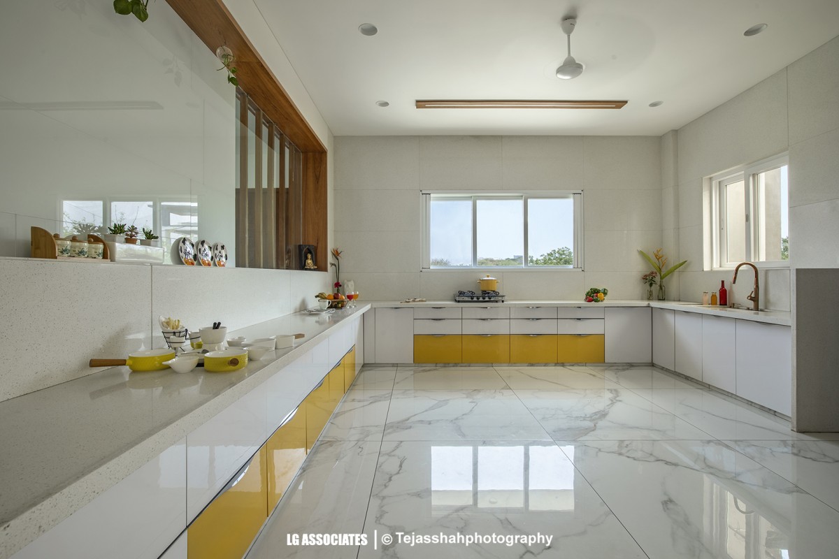 Kitchen at upper ground floor of Cube House by LG Associates