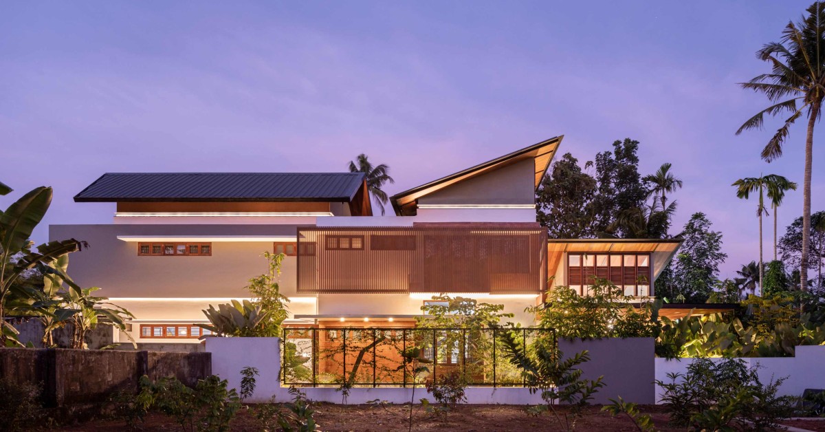 Night shot of exterior view of Celandine by 7th Hue Architecture Studio