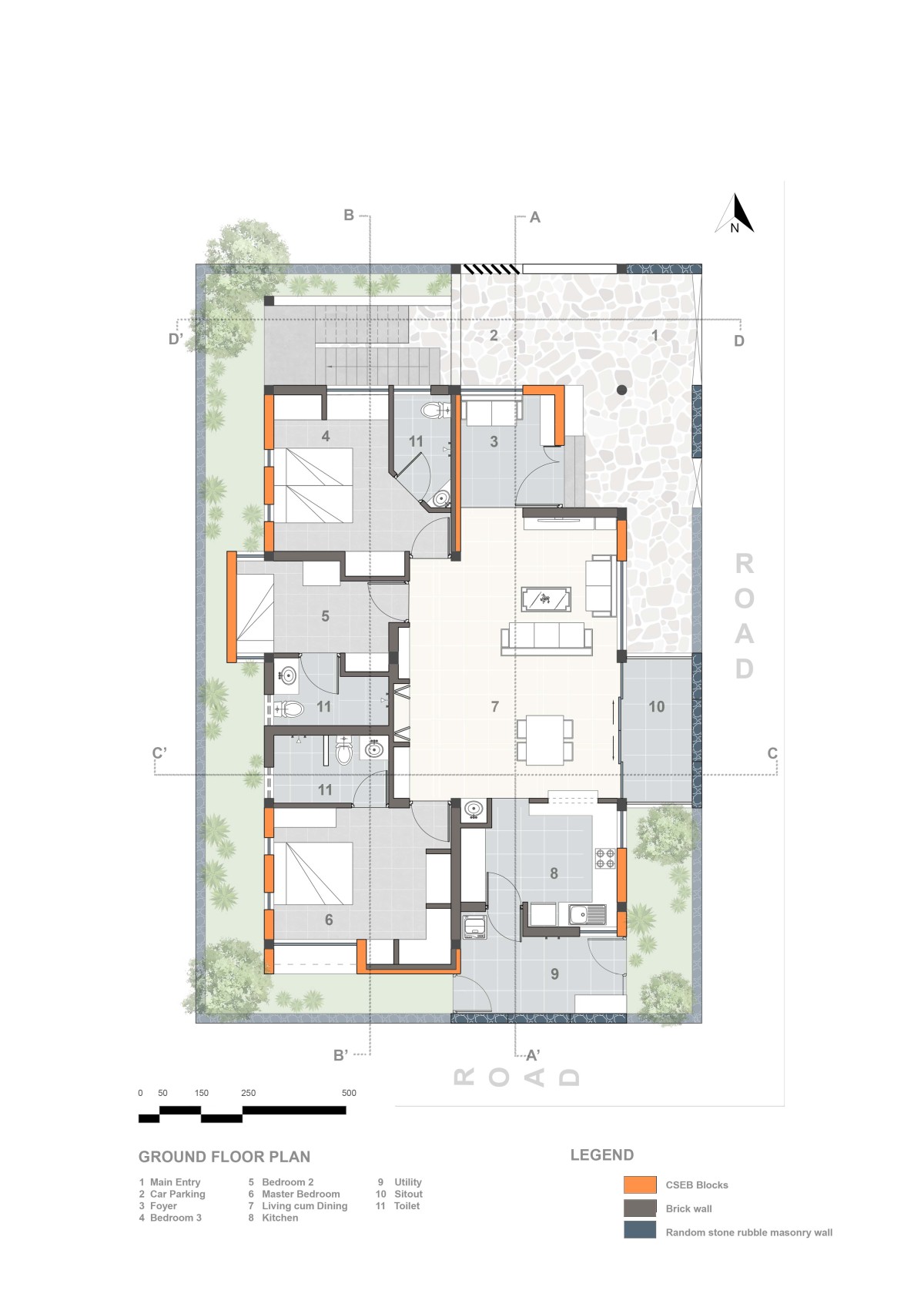 Ground floor plan of Alamu Nilayam by RP Architects