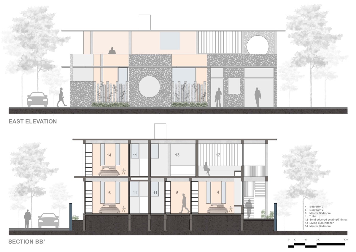 East Elevation of Alamu Nilayam by RP Architects