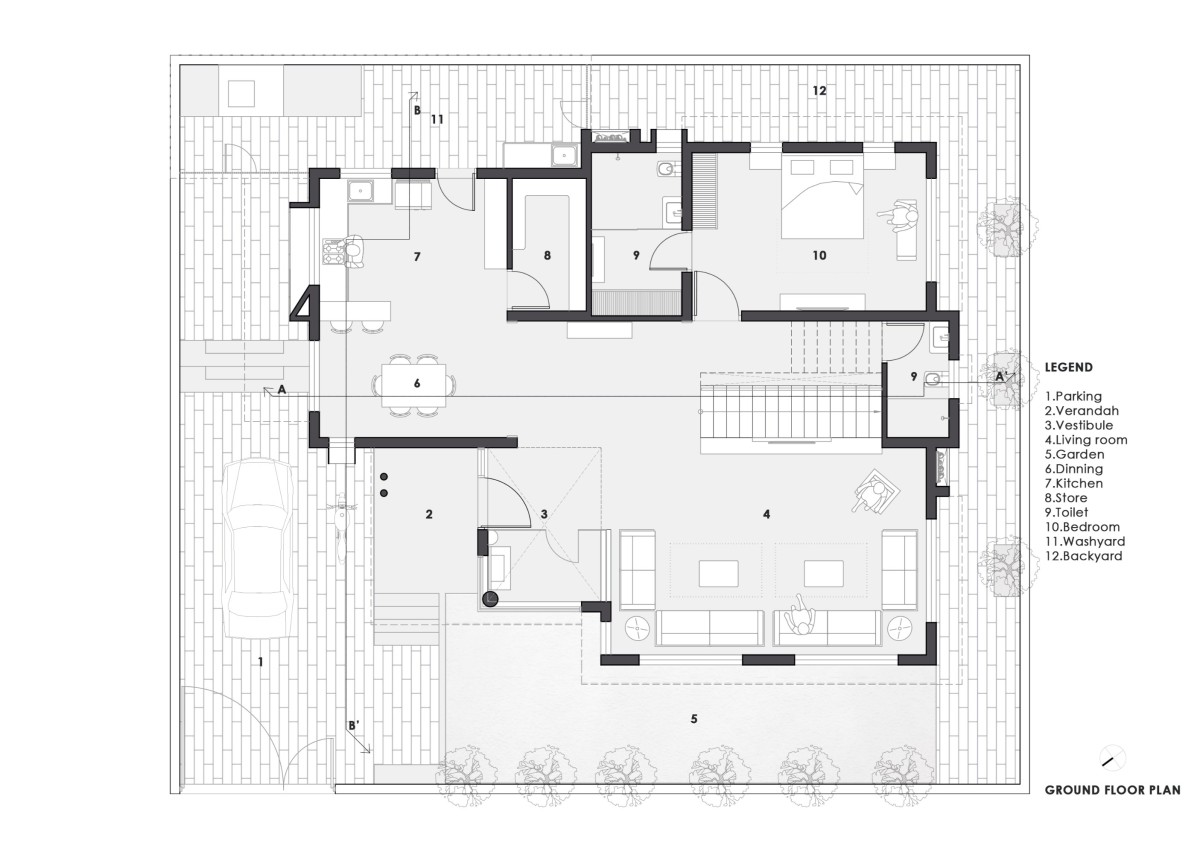 Ground Floor Plan of Ananta Bungalow by Kalajeet Architects