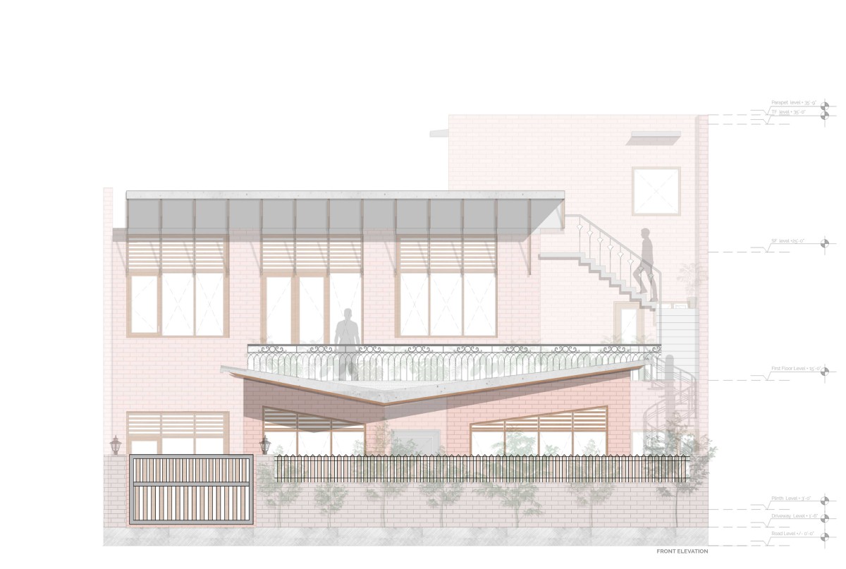 Front Elevation of The Tapered House by Studio Mohenjodaro
