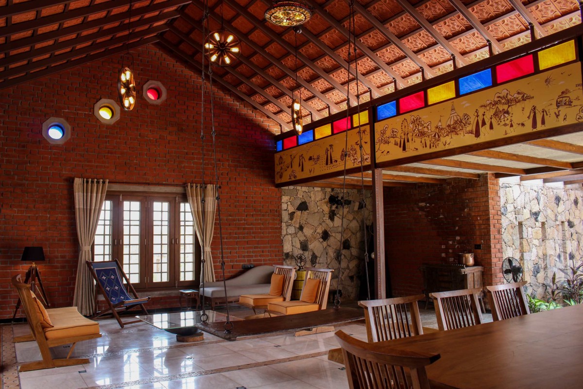 Living room of Vashi Farm House by d6thD Design Studio